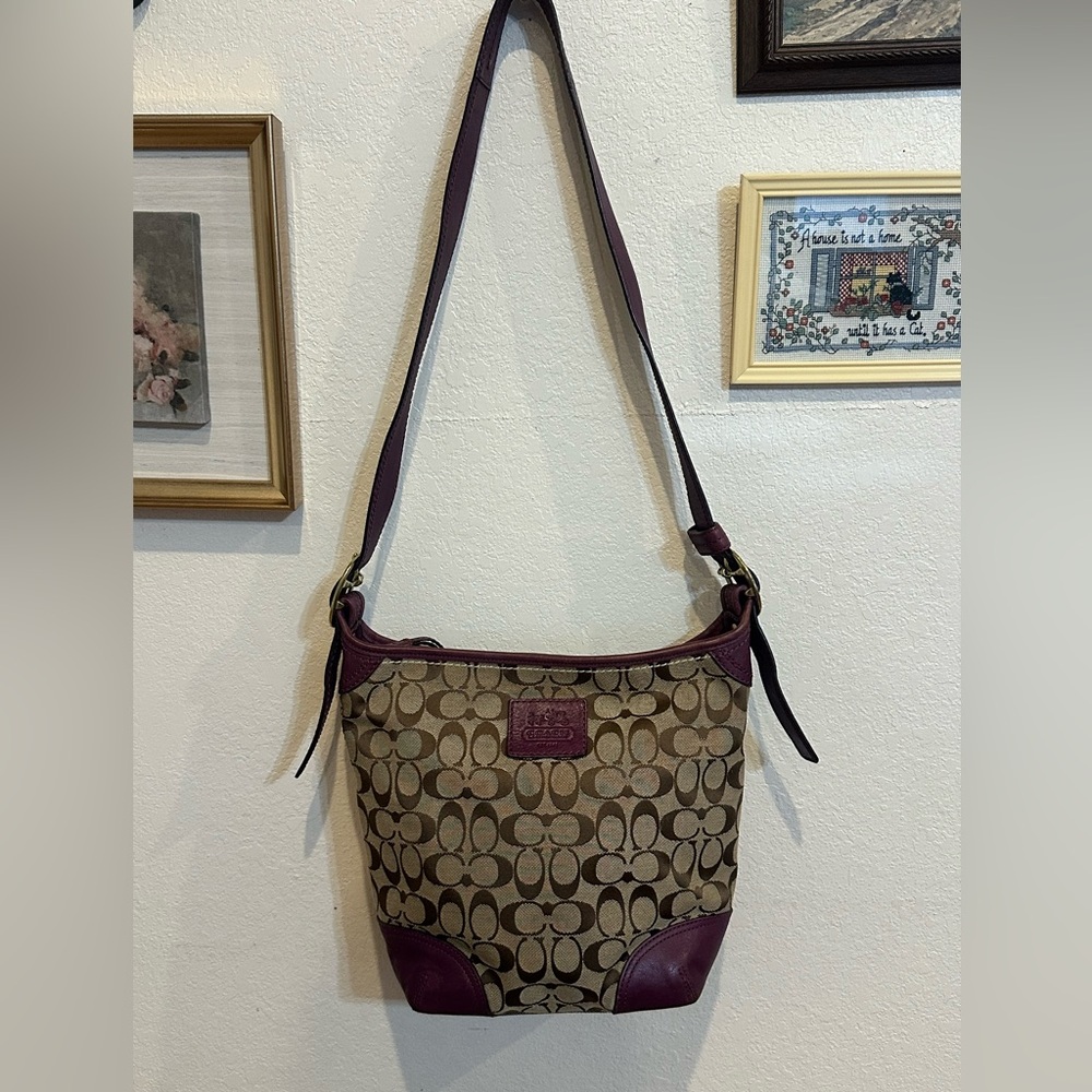 Coach Signature Monogram Canvas and Leather Hobo Shoulder Crossbody bag - Picture 4 of 14